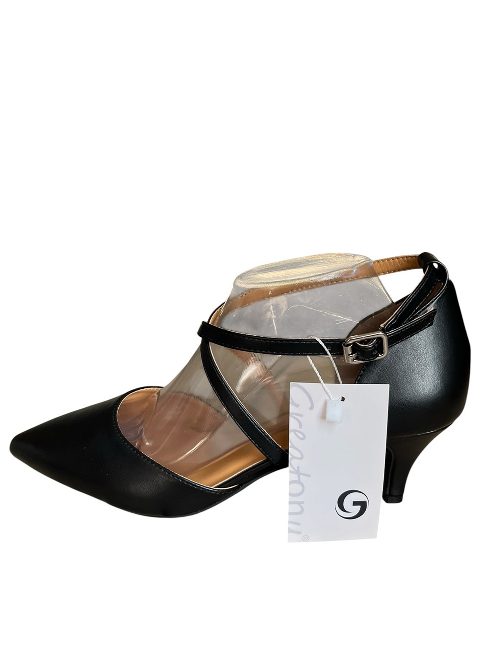 Greatonu women's kitten heel pumps featuring a pointed toe and strappy crossover